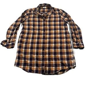 Pact Currant Mila Flannel Shirt Womens Plaid Organic Cotton Orange Purple Sz L